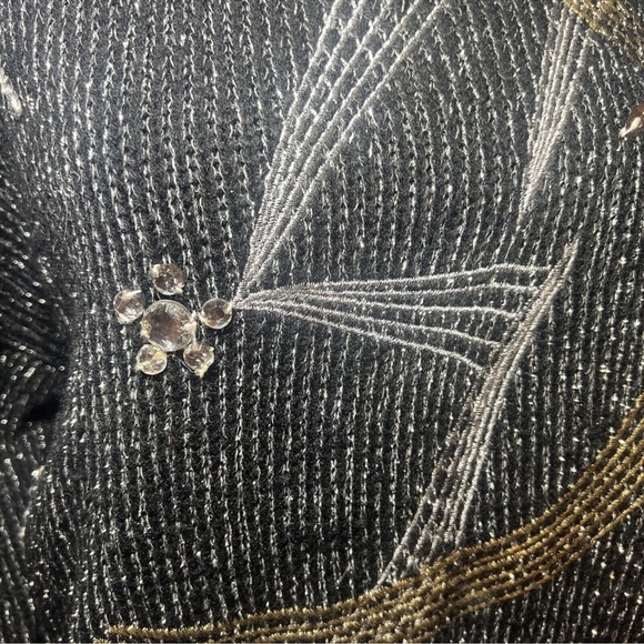 Vintage Andene Knit Sweater Large Metallic embroidered Sequin Rhinestone Black - Picture 2 of 5